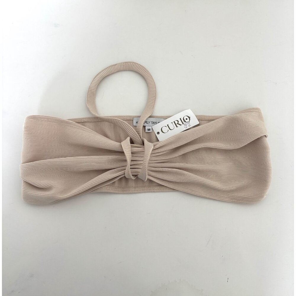 NWT Kimberly Taylor Bralette M Beige Ribbed Halter Top Resort Y2K Coastal Chic - Picture 12 of 14